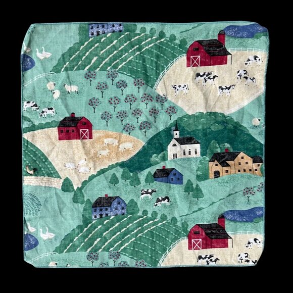 Vintage Napkins Farmhouse Country Cows Barn Church Set Of 4 Finished Edge Green - Picture 4 of 6